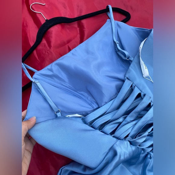 MildApril Spaghetti Straps Satin Bridesmaid Balloon Dress Light Blue size 6 - Picture 5 of 14